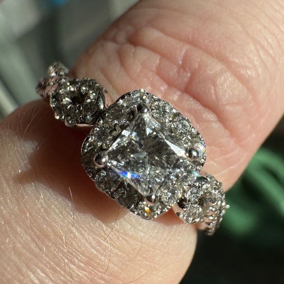 The Leo Diamond 14K White Gold 1ctw E/SI2 Princess Pave Halo Engagement Ring Sz8 - Picture 9 of 16